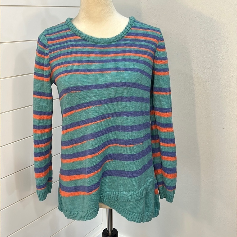 SOFT SURROUNDINGS ODYSSEY STRIPE SWEATER SZ MED CROSSED HEM NUBBY COTTON